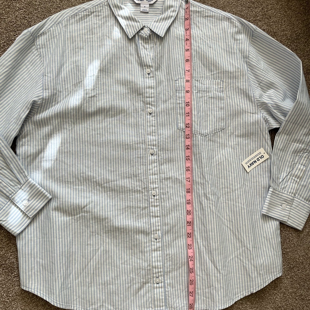 Old Navy Boyfriend Resort Poplin Button Down Shirt Stripe Blue Cotton Women's M - Picture 7 of 9